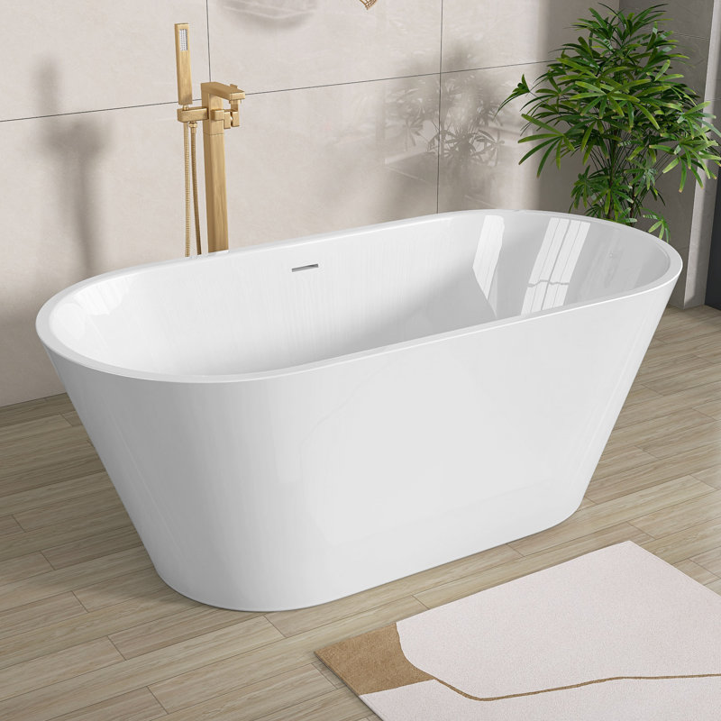 Gloss White Gracefully Shaped Acrylic Freestanding Bathtub