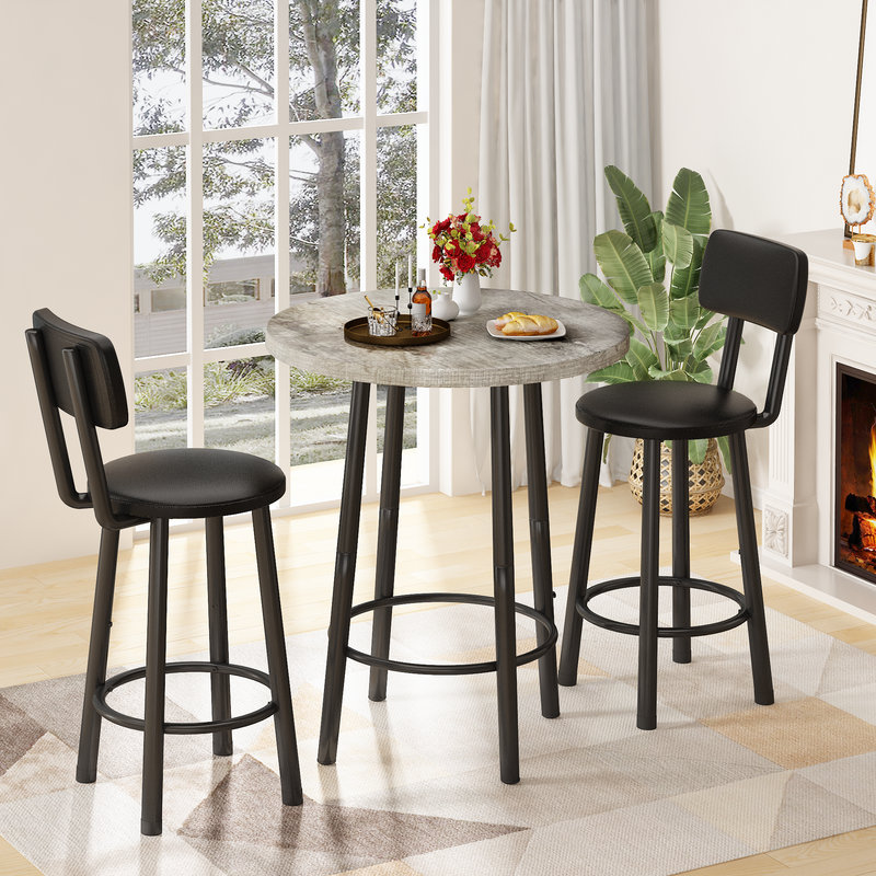 Ensemble de table de bar 3 pièces, table de pub ronde à haut plateau avec 2 tabourets de dossier, ensemble bistro moderne pour cuisine, appartement, bar