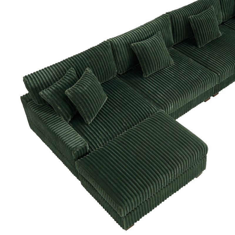 6 Seater Sectional, Green Faux Fur