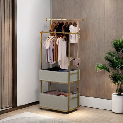 Stainless Steel Titanium Coat Rack Double Baskets