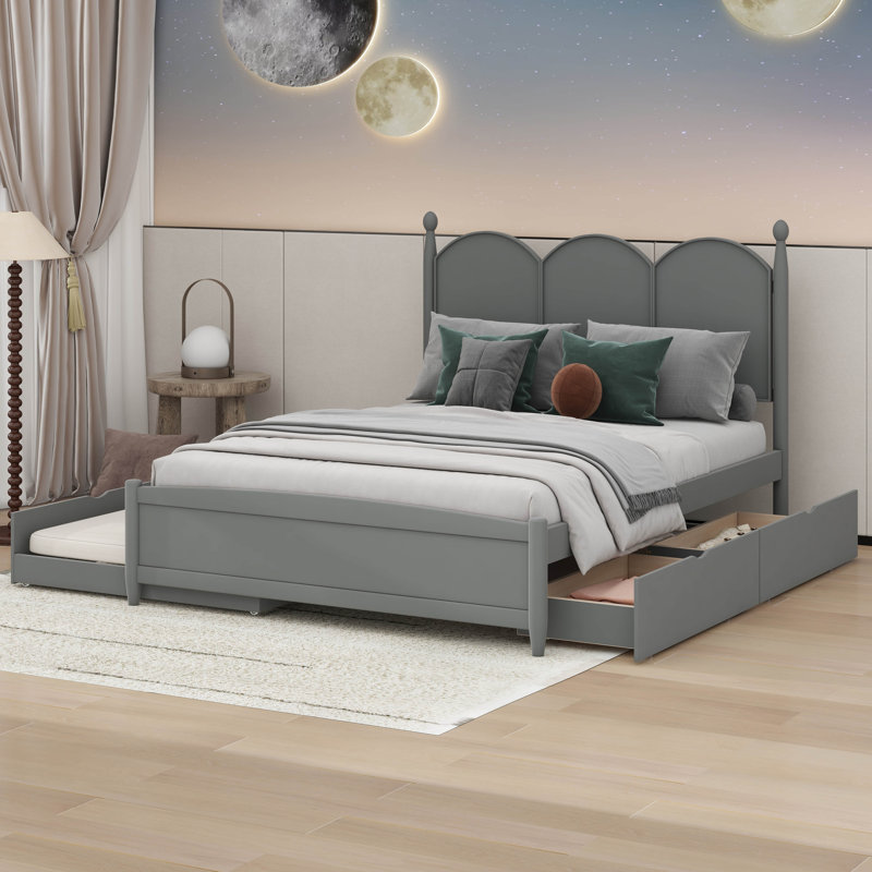  Lit plateforme grand avec 2 tiroirs Gralf, lit simple TG, Gris