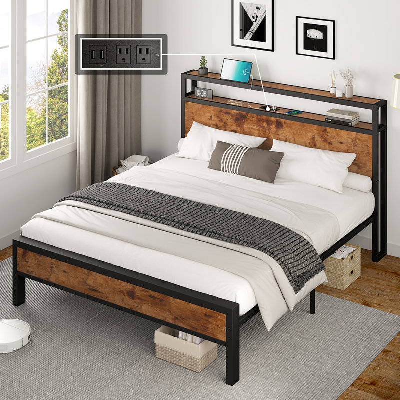 Bookcase Storage Bed, Rustic Brown, Full