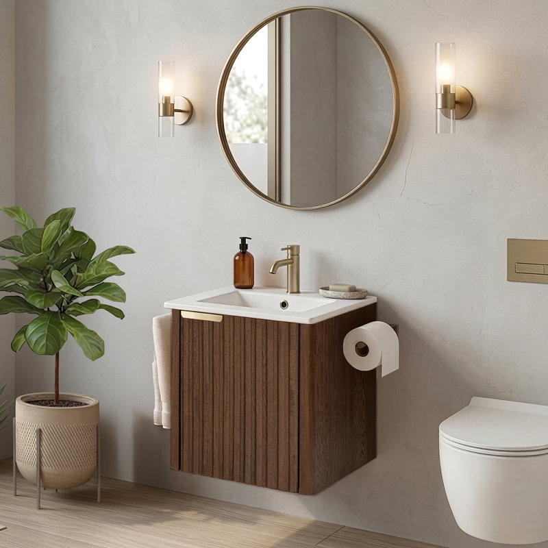 Meuble-lavabo simple mural 18 po Calix, Noyer