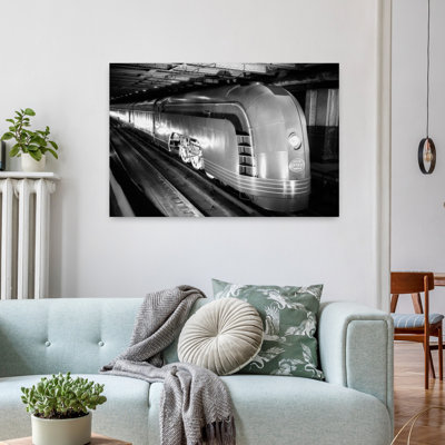 Vue des années 1930 de la New York Central Railroad, train à vapeur, train à vapeur, classique, industriel, rétro, art urbain
