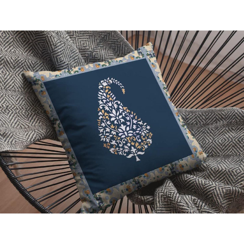 Coussin à fermeture à glissière Fall Leaf, 16" x 16", Blanc / orange / bleu marine