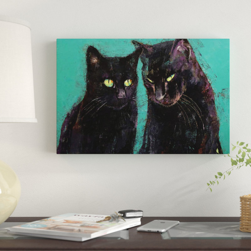 «Two Black Cats», reproduction sur toile, H 12 po x l 18 po x P 1,5 po, Toile tendue, Pas de tapis