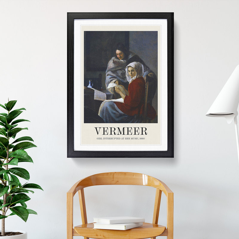 Girl Interrupted At Her Music by Johannes Vermeer - Single Picture Frame Print, Black Framed, 48cm H x 36cm W x 2cm D