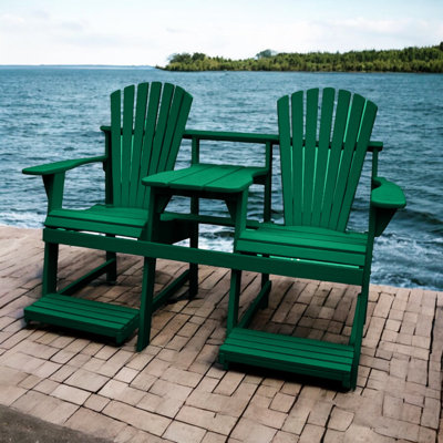 Couple’s Cove Adirondack Balcony/Pub Double Seater with Built-In Table & Umbrella Hole – Elevated Outdoor Seating for Deck, Porch & Balcony