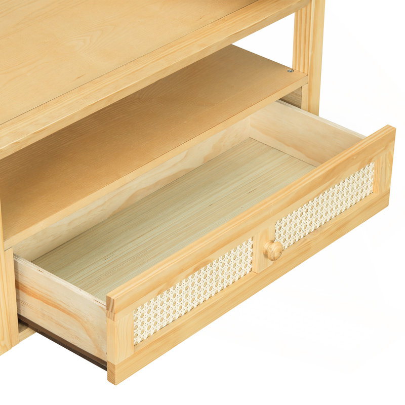 Table basse moderne, table basse avec 1 tablette de rangement, 2 plateaux de table et 1 tiroir en rotin pour le salon