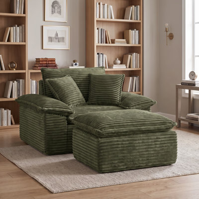 47" Oversized Sofa Chair with Movable Ottoman, Spring Core Support Modular Lounge Sofa, Vacuum Compressed No Assembly Deep Seat Couch