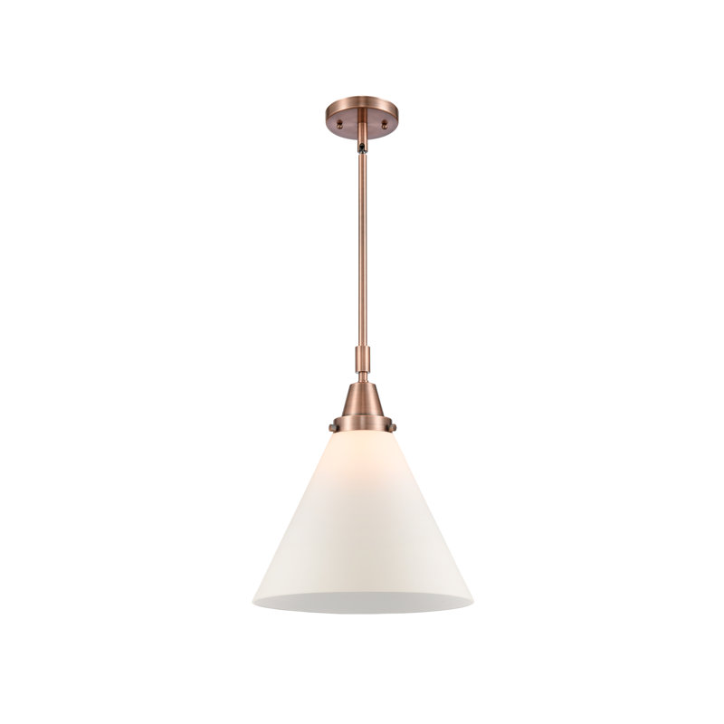 Luminaire suspendu conique 1 lumière Ashwath, Blanc mat, H 50,12 po x l 12 po x P 12 po, Cuivre antique