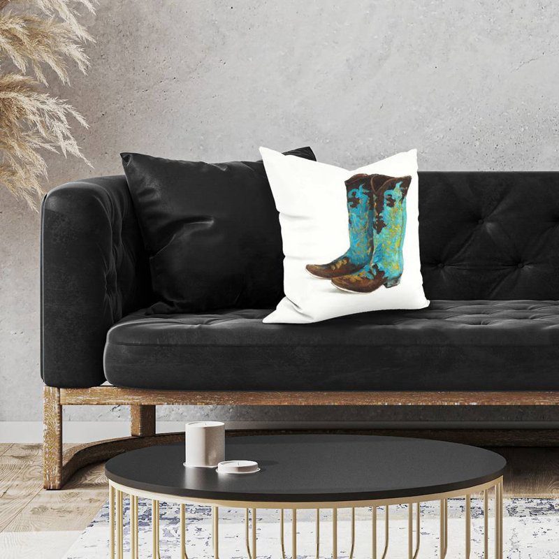 Blue cowboy boots - 18"x18" Throw pillow - Poly twill - Print on demand, Polyester/Polyfill, 18"H x 18"W