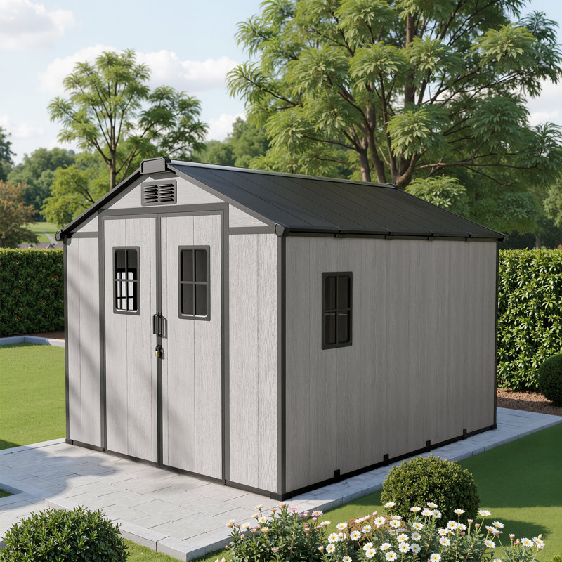 8 Ft. x 10 Ft. Outdoor Storage Shed, Resin Storage Shed with Windows, 87.79" H x 115.74" W x 92.51" D