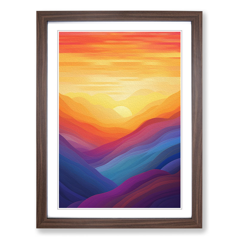 Sunset Colour Field - Single Picture Frame Print on Wood, Walnut, 64cm H x 46cm W x 2cm D