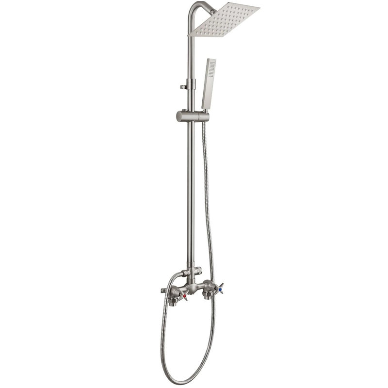 Modern Outdoor Shower System with 6'' Rainfall Shower Head and Handheld Spray, Wall Mounted Dual Function Exposed Shower Kit
