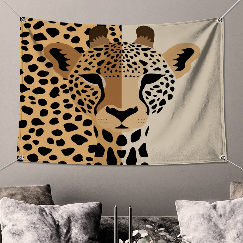 Tapisserie murale guépard - art mural guépard, H 50 po x l 60 po avec 4 œillets