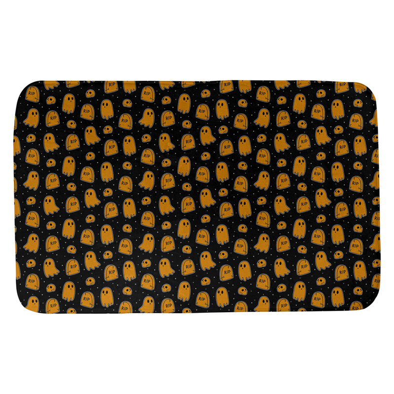 Tapis pour salle de bain ghost Avicia, l 21 po x L 34 po, Noir / Orange