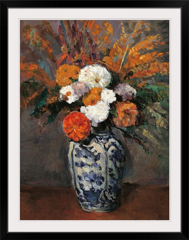 Dahlias, ca. 1873, musée d'Orsay, Paris, France par Paul Cezanne - reproduction d'art, H 24 po x l 20 po x P 1 po, Cadre noir