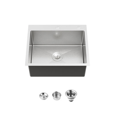 Évier de cuisine en acier inoxydable 23 x 19 à cuve simple gris foncé fait à la main avec drain standard et crochet 304, pour plus de durabilité, finition noire aux traces de doigts, petites cuisines de taille compacte, facile