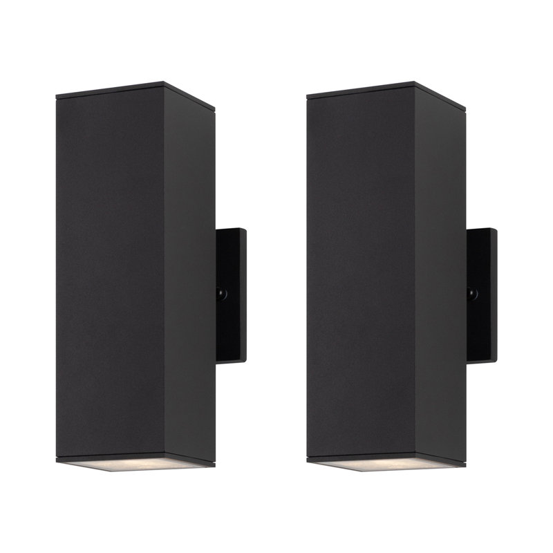 Applique murale d'extérieur à 2 lumières Alvisa avec aluminium, Noir, H 11,97 po x l 4,53 po x P 5,91 po