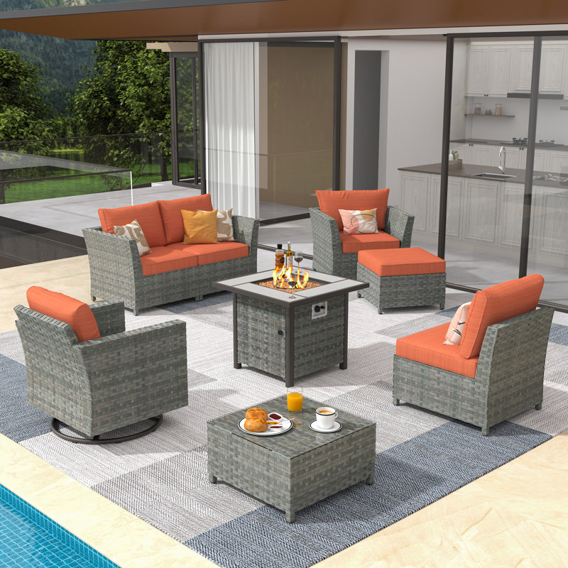 Klohe Outdoor Seating Group with Cushions, Orange, Yes