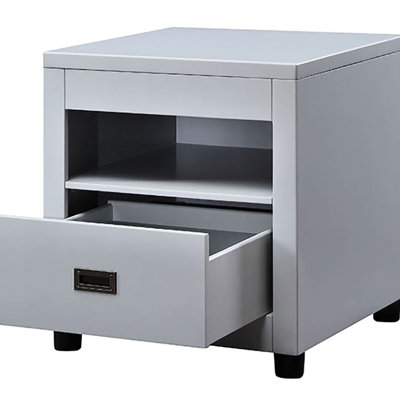 Table de bout grise avec tiroir fiable et surface de rangement polyvalente avec plateau rectangulaire en bois