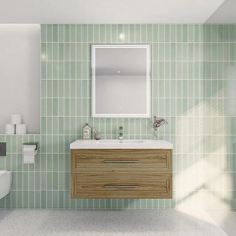 Ensemble de meuble-lavabo simple mural 42 po, Chêne blanc