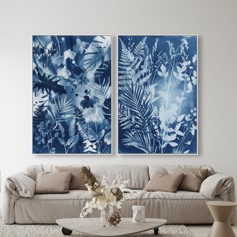 Blue Folliage Set Set by Oliver Gal, 37"H x 55"W, White Floater Frame