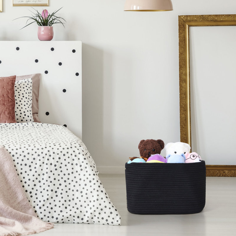 Ensemble de paniers de rangement pliables en coton, Noir