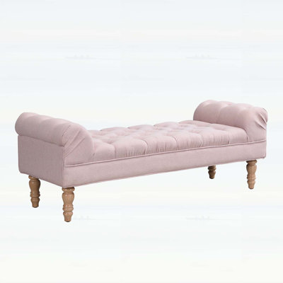 Button-Tufted End of Bed Bench with Rolled Arms, Large Upholstered Ottoman for Bedroom and Living Room, Pink