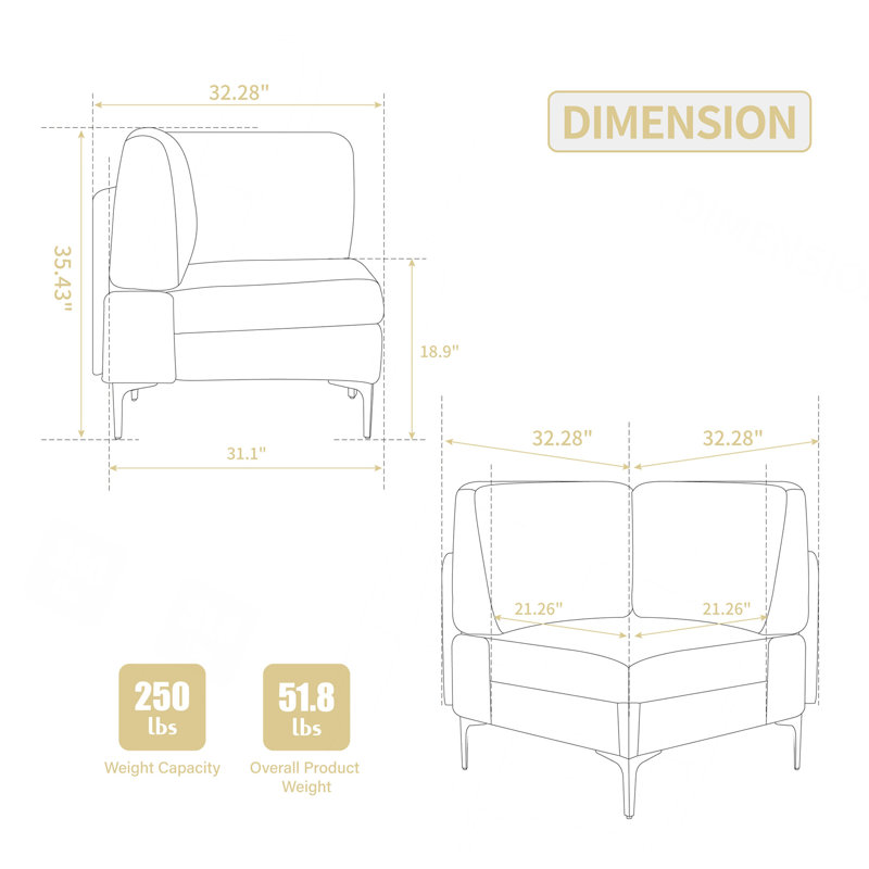 Modular Sectional Sofa Corner Seat,Middle Seat Module Couch,Gray