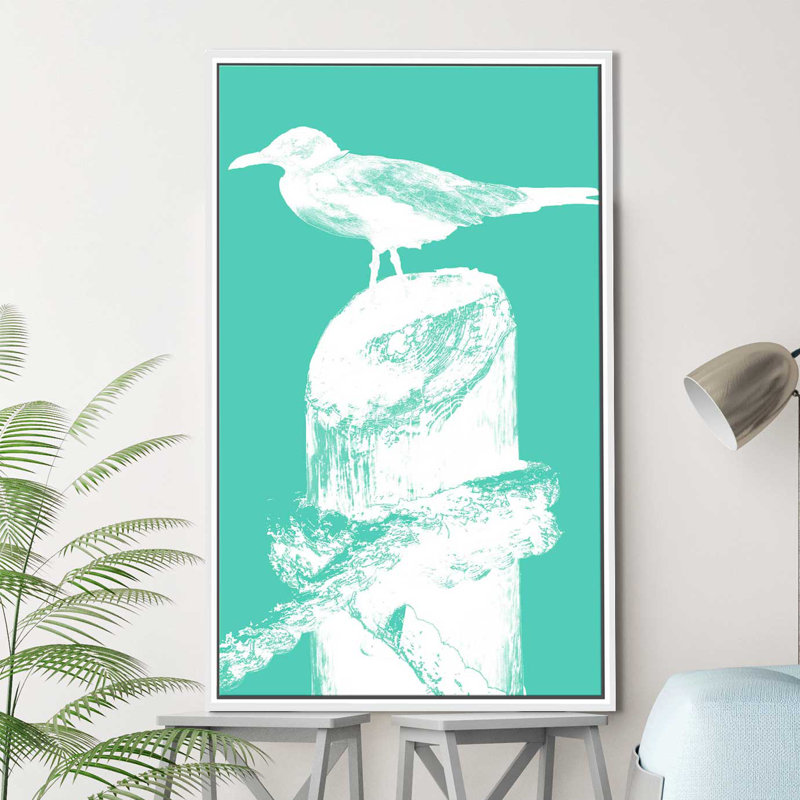 «Percher Seabird II», reproduction de peinture acrylique, H 33,5 po x l 21,5 po x P 2 po, Cadre flottant blanc