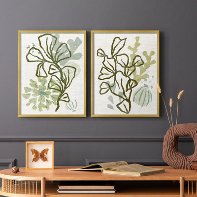 Coral Blockprint III - reproduction encadrée de qualité supérieure - prête à être accrochée - aucun clou requis - aucun clou requis