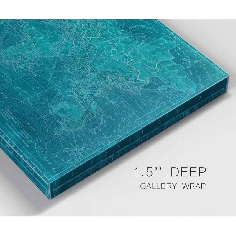 «Azure World Map», reproduction d'art sur toile, H 32 po x l 48 po x P 1 po