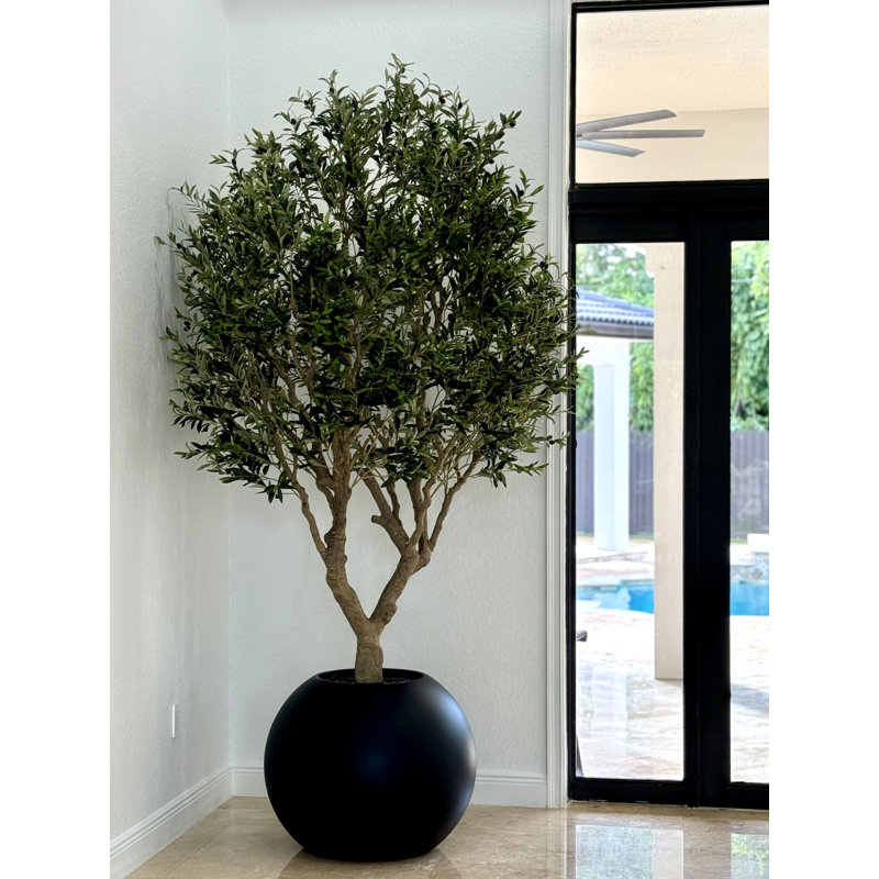 Artificial Olive Tree 30" Globe Planter, Black