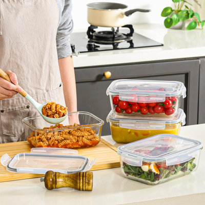 4 Pack 8 Cups/ 63oz Large Glass Storage Containers with Lids, Meal Prep Containers, Glass Food Storage with Airtight Lid for Baking, Leak Proof & Micr