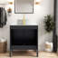 Meuble-lavabo autoportant moderne avec lavabo en céramique, design noir et blanc, 24 po