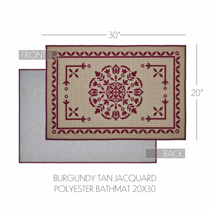 Custom House Tan Jacquard Polyester Bathmat, Burgundy, 20"W x 30"L