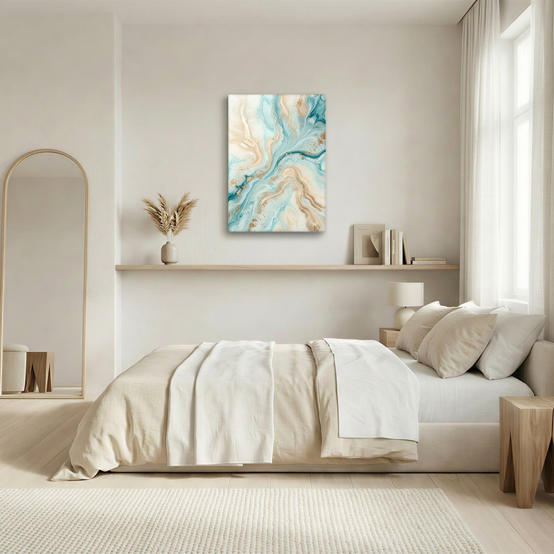 Bleu sarcelle et or, art abstrait sur toile, art mural, H 24 po x l 16 po