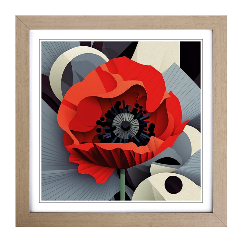 Poppy Flower Constructivism - Framed Print, Oak
