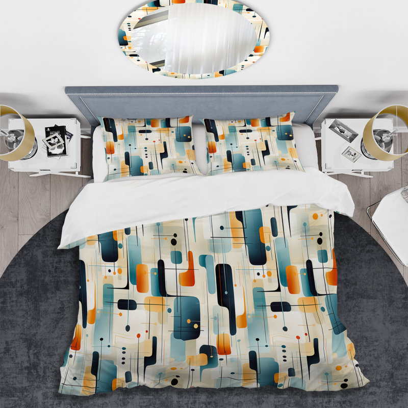 Ensemble de housse de couette Urban Tones Blue Beige Eclectic Chic I, Housse de couette simple + 1 taie décorative stan