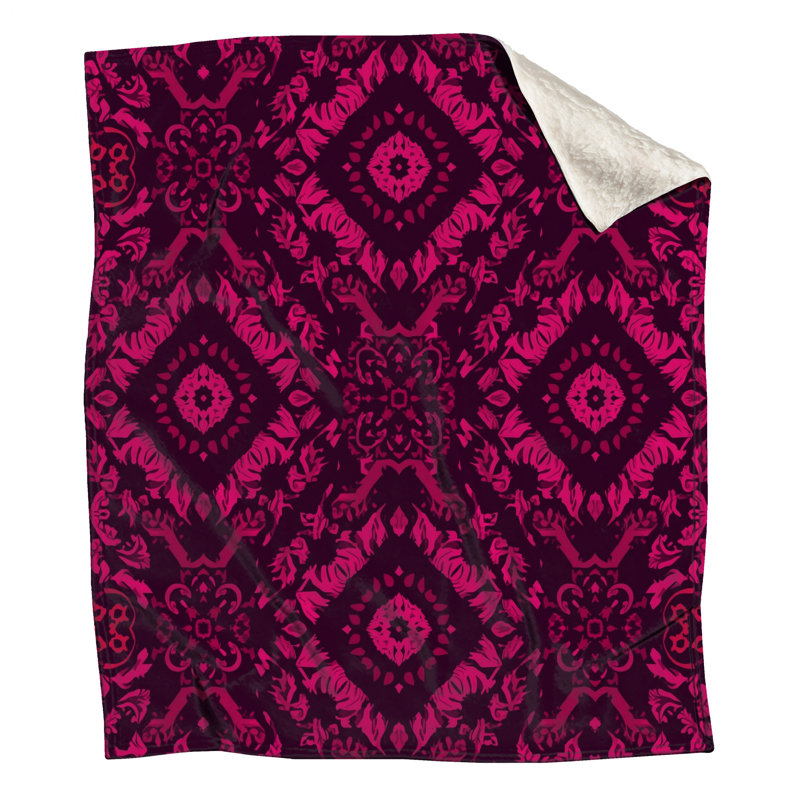 Pink Ornate Damask Blankets, 50in W x 60in H