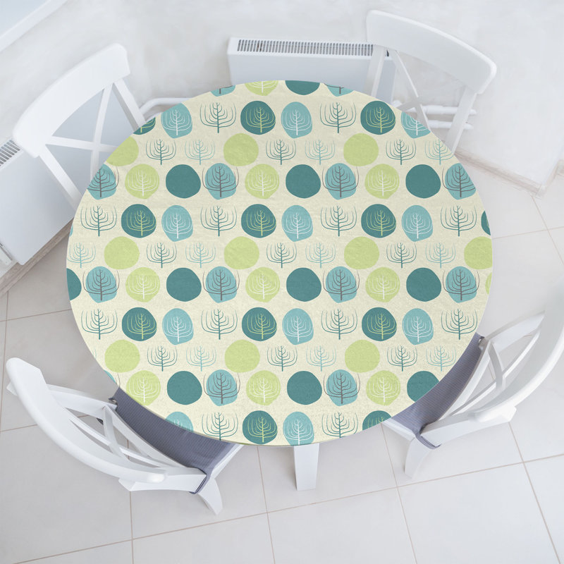 East Urban Home Garden Fitted Round Tablecloth Eggshell and Multicolor, 67.72" Round