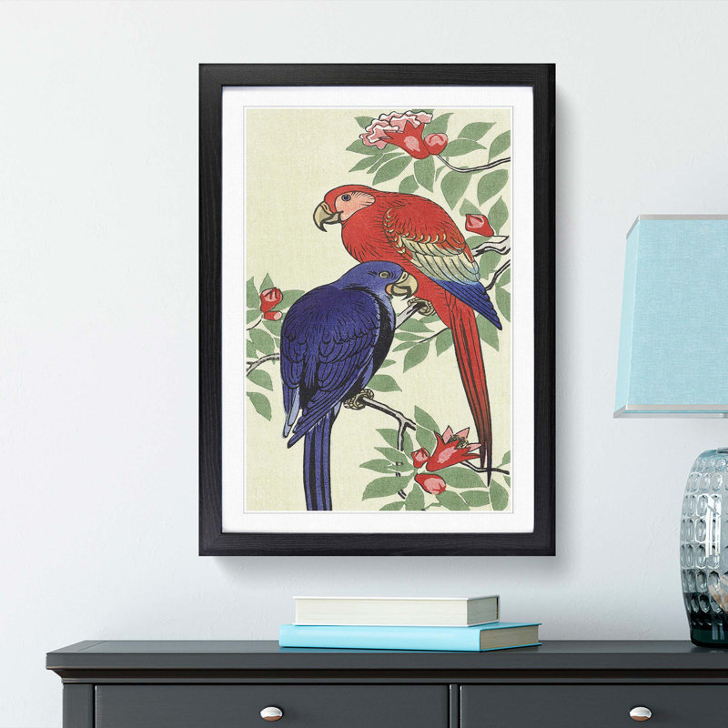 Parrots by Ohara Koson - Framed Print, 65cm H x 48cm W x 2cm D, Black Framed