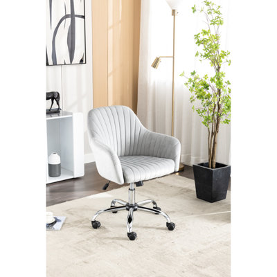 Adjustable, Gray, Velvet, Accent Chair, Comfortable Seats, Streamlined , Universal Wheels, Living Room Gray Modern Adjustable Velvet Chair With Ergonomic Design, 5 Suitable For Office And Bedroom, 20