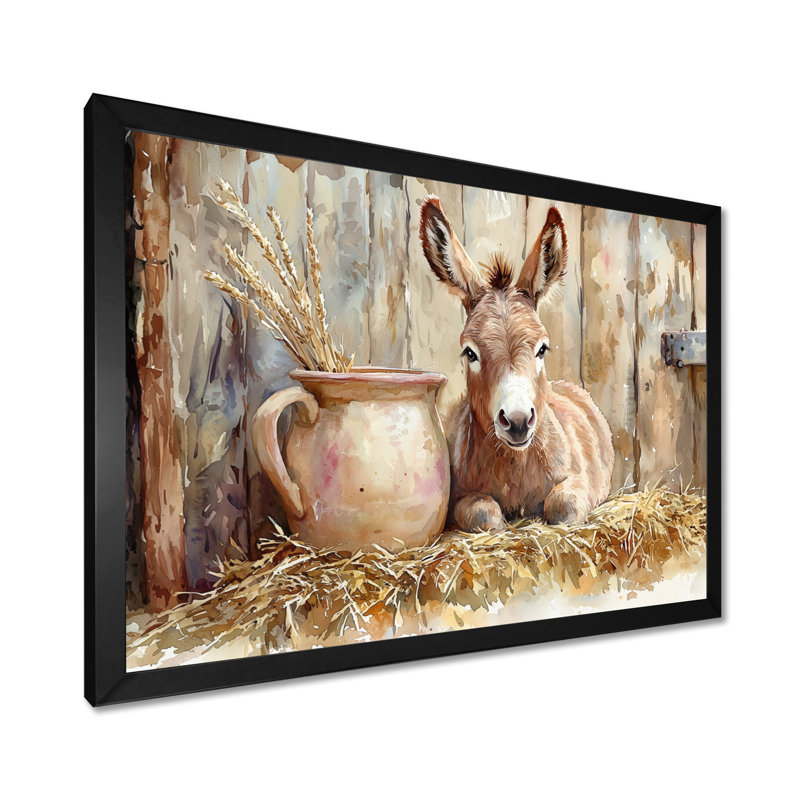 «Donkey Portrait At The Farm II - Donkey», art mural sur toile, Reproduction encadrée d'une seule photo, Noir