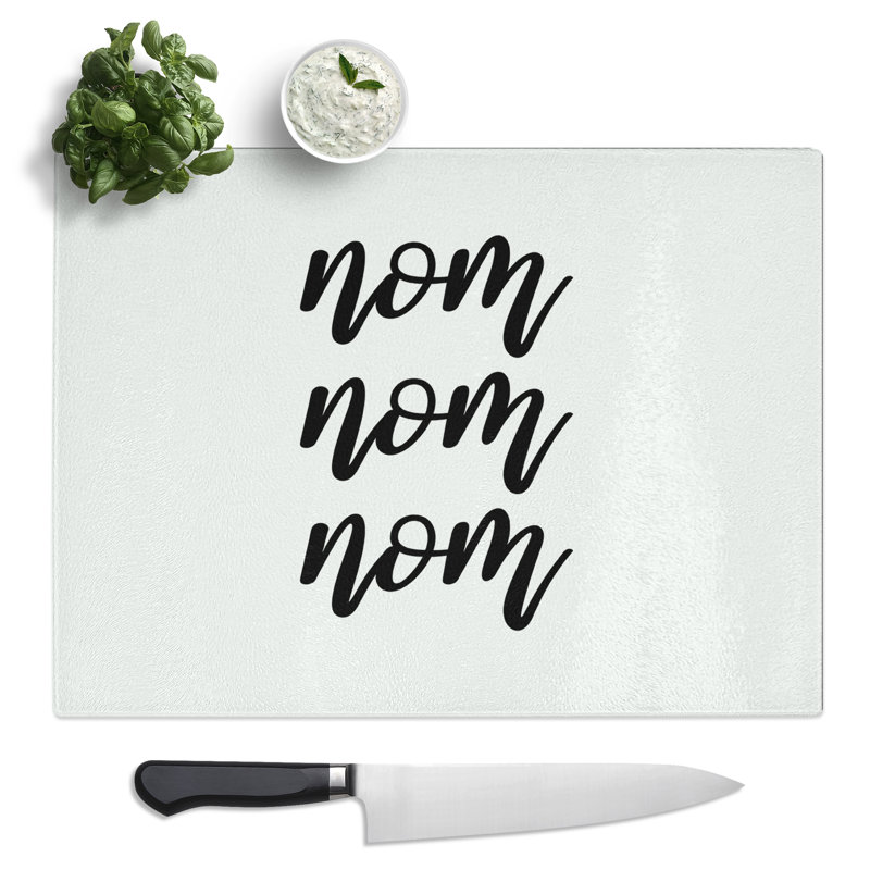 Nom Nom Nom V2 Typography Quote  Glass Chopping Board