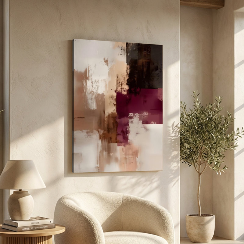Motifs tourbillonnants abstraits beiges et violets - Impression d'art mural abstrait moderne sur toile tendue sur châssis, 91,4 cm (H) x 61 cm (L), prête à être accrochée pour le salon, la chambre ou la salle à manger