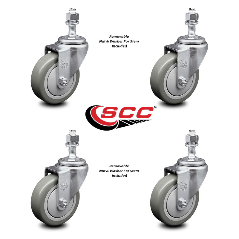 Polyurethane Wheel Swivel 10mm Threaded Stem Caster Set SCC