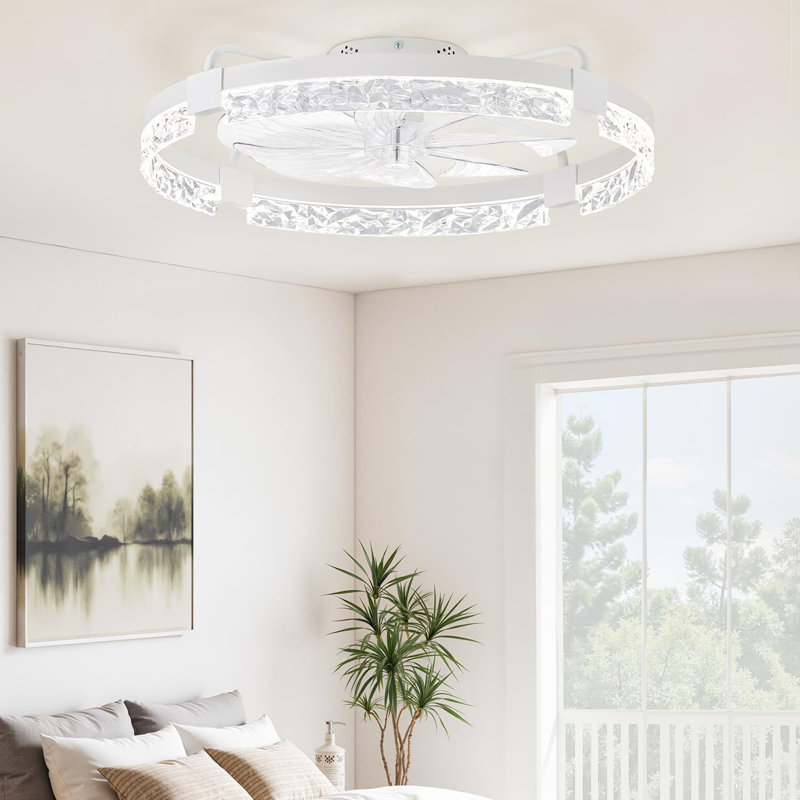 24 Inch Low Profile Ceiling Fans with Lights and Remote, White